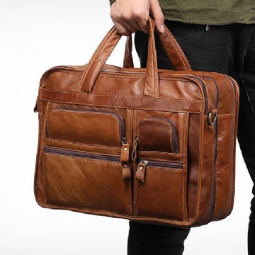 Herren Vintage Echtes Leder Große Kapazität Business Handtasche Umhängetasche