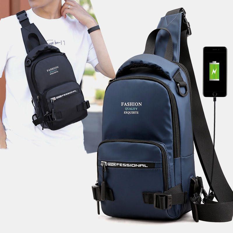 Herrenmode Wasserdicht Leicht Sport Brusttasche Rucksack Mit Usb Ladeanschluss