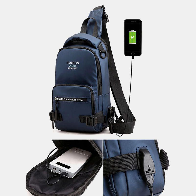 Herrenmode Wasserdicht Leicht Sport Brusttasche Rucksack Mit Usb Ladeanschluss