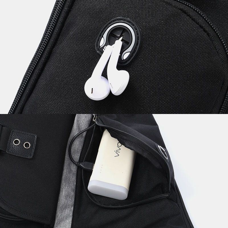 Herren 2pcs Usb Ladekopfhörer Große Kapazität Wasserdichte Multifunktions Umhängetasche Brusttasche Sling Bag