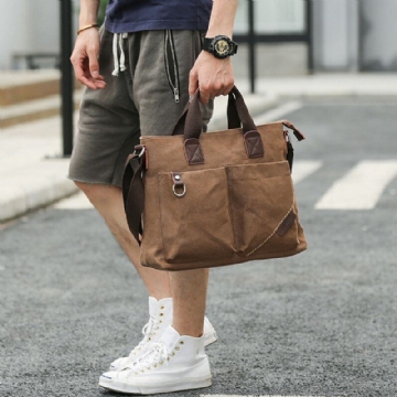 Herren Canvas Multi Pocket Verschleißfeste Umhängetaschen Retro Casual Große Kapazität Reißverschluss Umhängetasche Handtasche