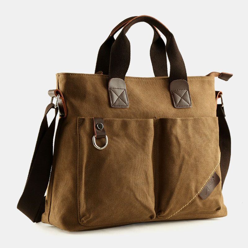 Herren Canvas Multi Pocket Verschleißfeste Umhängetaschen Retro Casual Große Kapazität Reißverschluss Umhängetasche Handtasche