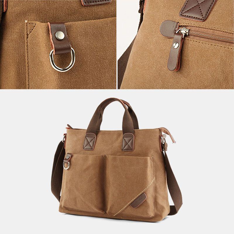 Herren Canvas Multi Pocket Verschleißfeste Umhängetaschen Retro Casual Große Kapazität Reißverschluss Umhängetasche Handtasche