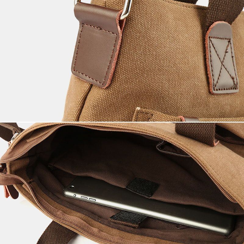 Herren Canvas Multi Pocket Verschleißfeste Umhängetaschen Retro Casual Große Kapazität Reißverschluss Umhängetasche Handtasche