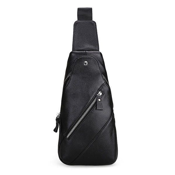 Herren Echtes Leder Mode Casual Brusttasche Daypack Sling Bag Umhängetasche