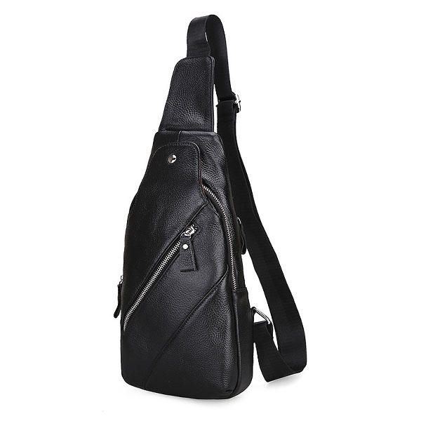 Herren Echtes Leder Mode Casual Brusttasche Daypack Sling Bag Umhängetasche