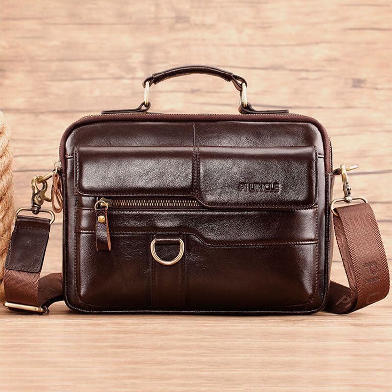 Herren Echtes Leder Multi Pocket Umhängetaschen Große Kapazität Retro 6.5 Zoll Handytasche Aktentasche Umhängetasche Handtasche