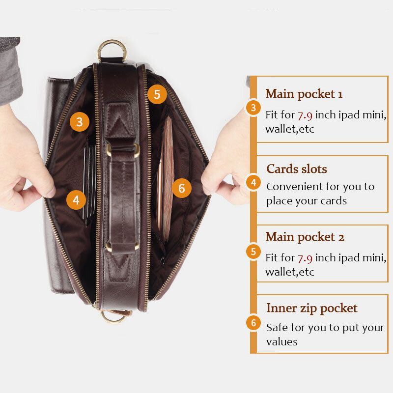 Herren Echtes Leder Multi Pocket Umhängetaschen Große Kapazität Retro 6.5 Zoll Handytasche Aktentasche Umhängetasche Handtasche