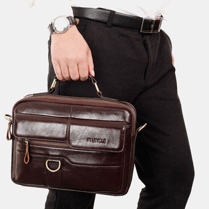 Herren Echtes Leder Multi Pocket Umhängetaschen Große Kapazität Retro 6.5 Zoll Handytasche Aktentasche Umhängetasche Handtasche