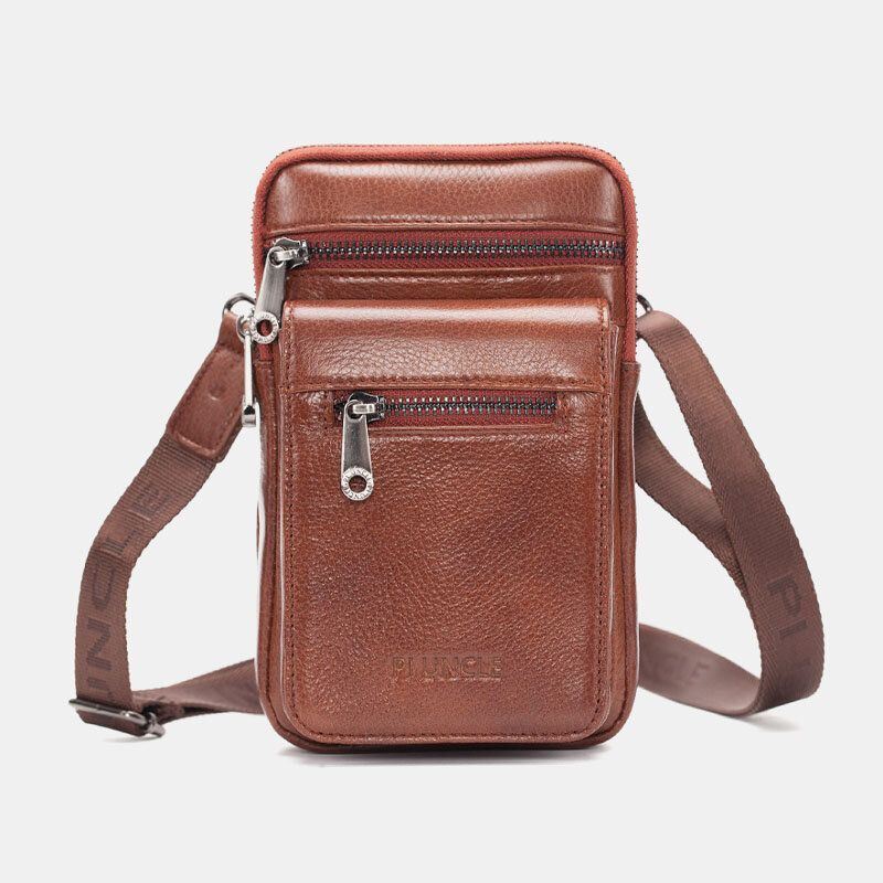 Herren Echtes Leder Rindsleder Multi Carry Retro 7.2 Zoll Telefon Umhängetasche Hängende Gürteltasche Gürteltasche