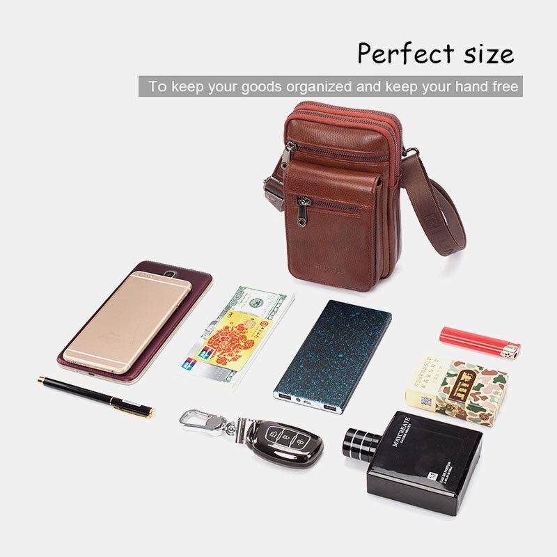 Herren Echtes Leder Rindsleder Multi Carry Retro 7.2 Zoll Telefon Umhängetasche Hängende Gürteltasche Gürteltasche