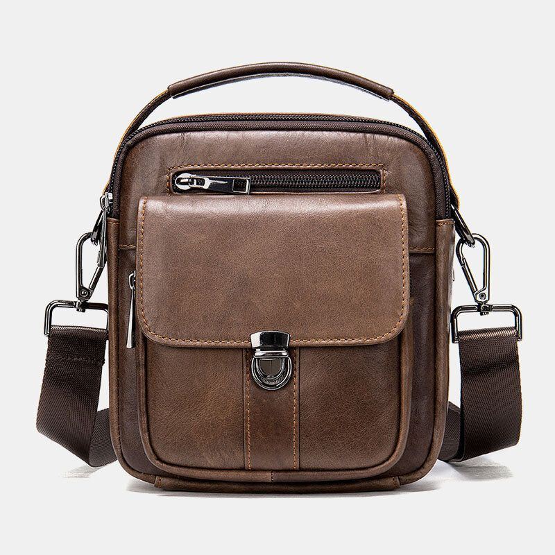 Herren Echtes Leder Rückseite Anti Diebstahl Tasche Umhängetaschen Retro Multi Pocket Verschleißfeste Umhängetasche Umhängetasche