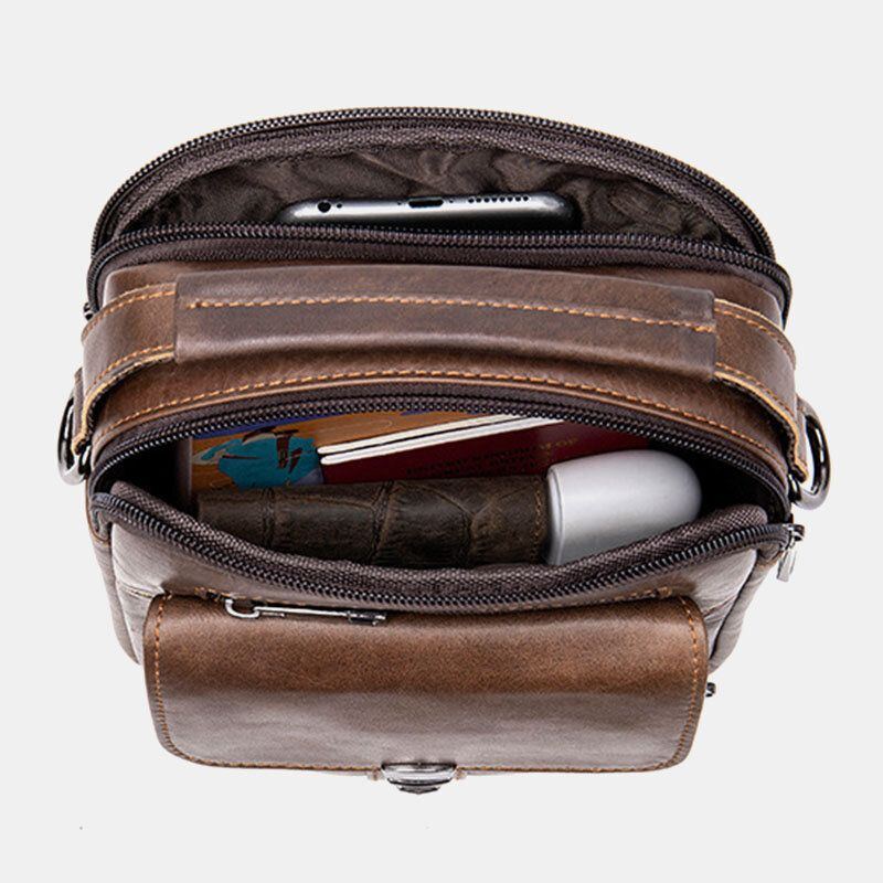 Herren Echtes Leder Rückseite Anti Diebstahl Tasche Umhängetaschen Retro Multi Pocket Verschleißfeste Umhängetasche Umhängetasche