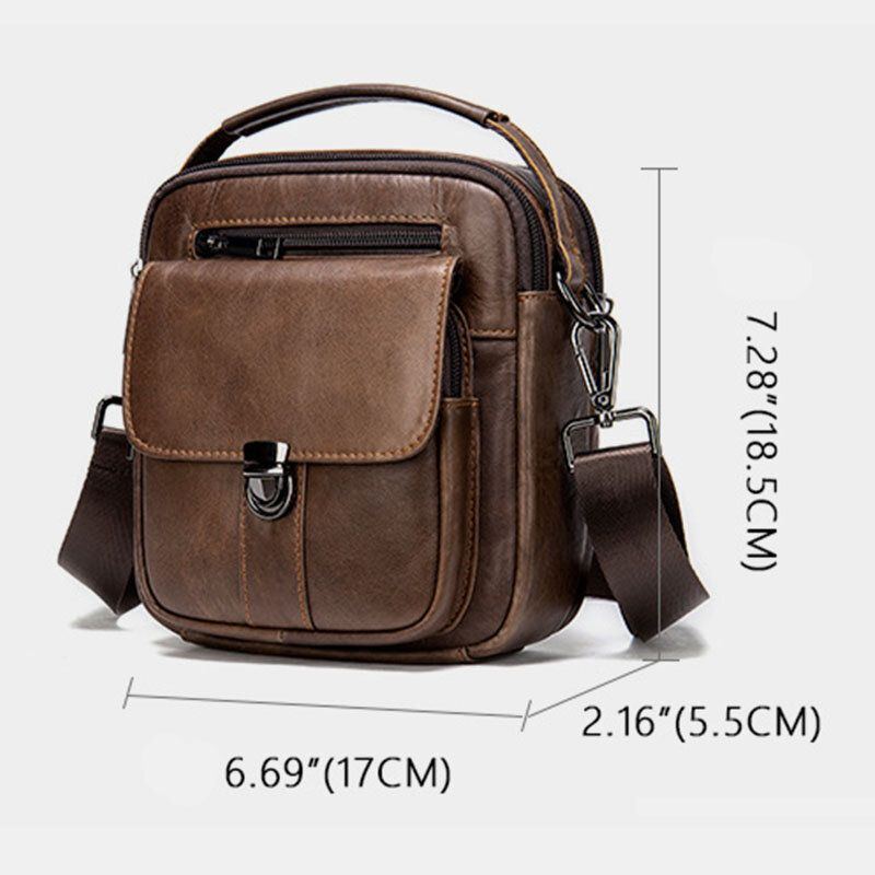 Herren Echtes Leder Rückseite Anti Diebstahl Tasche Umhängetaschen Retro Multi Pocket Verschleißfeste Umhängetasche Umhängetasche