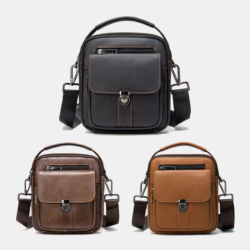 Herren Echtes Leder Rückseite Anti Diebstahl Tasche Umhängetaschen Retro Multi Pocket Verschleißfeste Umhängetasche Umhängetasche