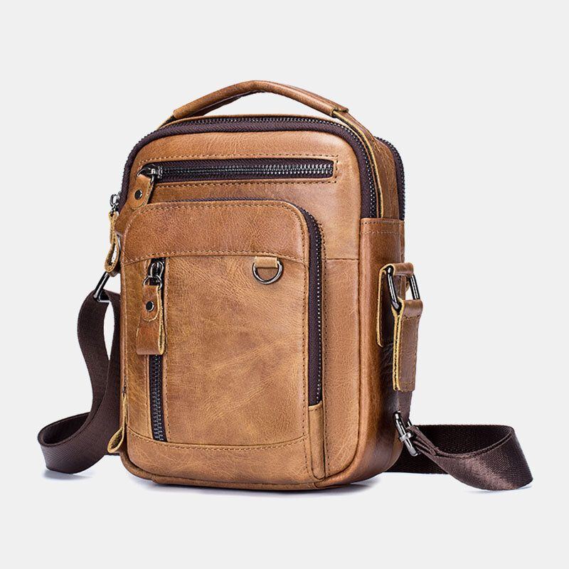 Herren Multi Pocket Echtleder Crossbody Taschen Zurück Anti Diebstahl Taschen Design Verschleißfeste Umhängetasche Mit Großer Kapazität Handtasche