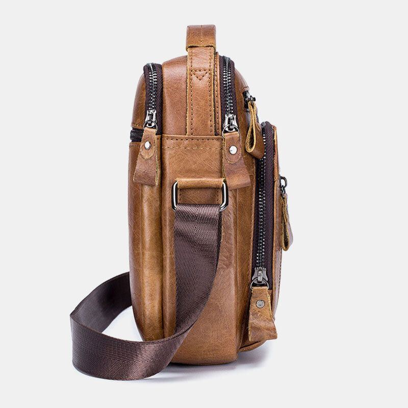 Herren Multi Pocket Echtleder Crossbody Taschen Zurück Anti Diebstahl Taschen Design Verschleißfeste Umhängetasche Mit Großer Kapazität Handtasche