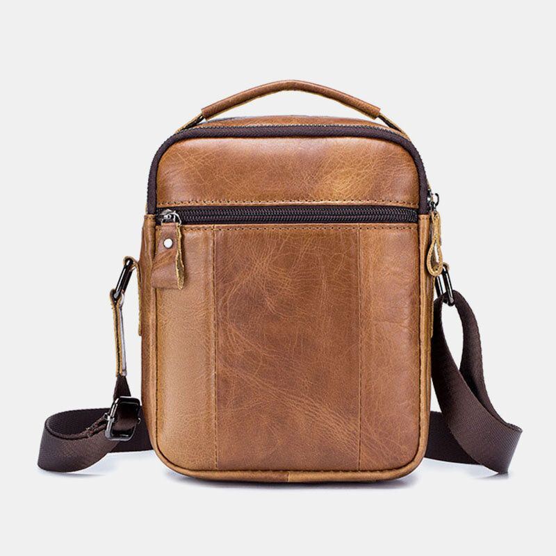 Herren Multi Pocket Echtleder Crossbody Taschen Zurück Anti Diebstahl Taschen Design Verschleißfeste Umhängetasche Mit Großer Kapazität Handtasche