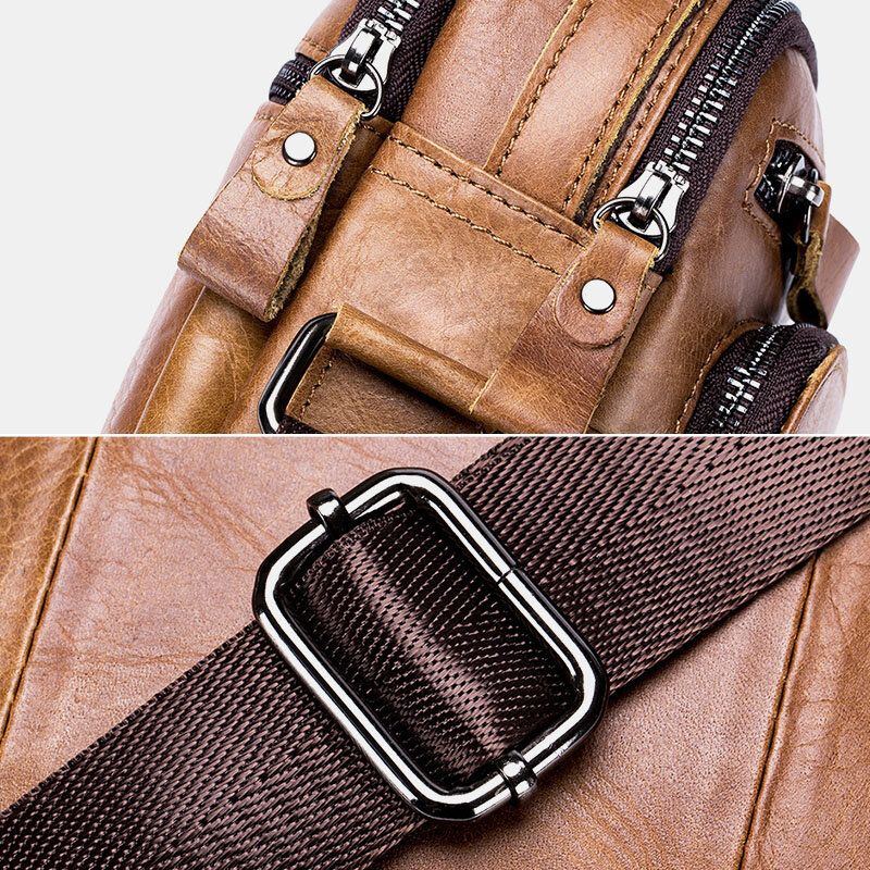 Herren Multi Pocket Echtleder Crossbody Taschen Zurück Anti Diebstahl Taschen Design Verschleißfeste Umhängetasche Mit Großer Kapazität Handtasche