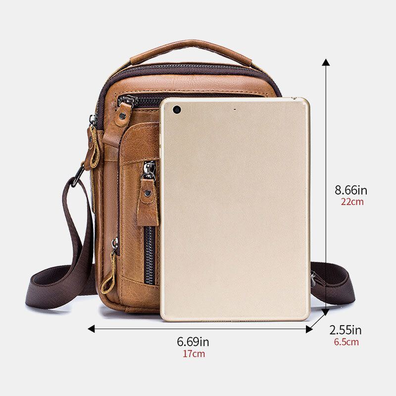 Herren Multi Pocket Echtleder Crossbody Taschen Zurück Anti Diebstahl Taschen Design Verschleißfeste Umhängetasche Mit Großer Kapazität Handtasche