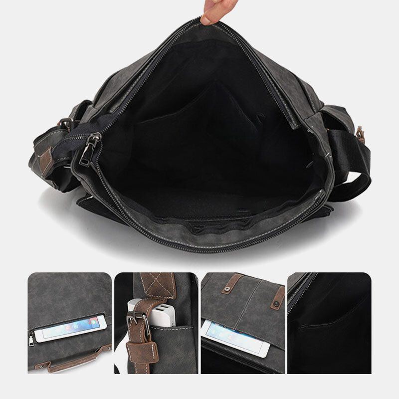 Herren Pu Leder Flap Over Große Kapazität Umhängetaschen Casual Fashion Multi Pocket Messenger Bag Handtasche Umhängetasche