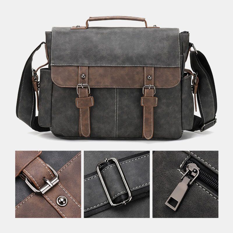 Herren Pu Leder Flap Over Große Kapazität Umhängetaschen Casual Fashion Multi Pocket Messenger Bag Handtasche Umhängetasche