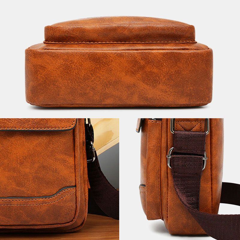 Herren Pu Leder Multi Pocket Anti Diebstahl Retro Umhängetaschen Umhängetasche Handtasche Messenger Bag Aktentasche