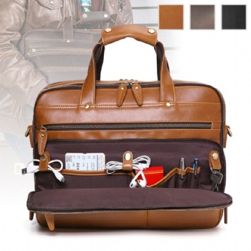 Herren Pu Leder Multifunktions Große Kapazität Vintage 14 Zoll Laptoptasche Mehrschichtige Aktentasche Handtasche Umhängetasche