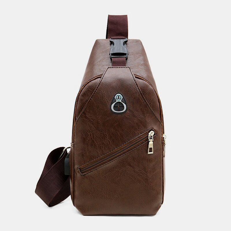 Herren Pu Leder Retro Business Brusttasche Mit Usb Aufladung Jugend Leder Umhängetasche Umhängetasche