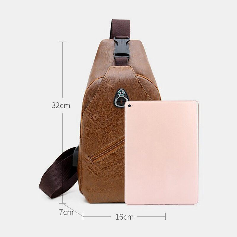 Herren Pu Leder Retro Business Brusttasche Mit Usb Aufladung Jugend Leder Umhängetasche Umhängetasche