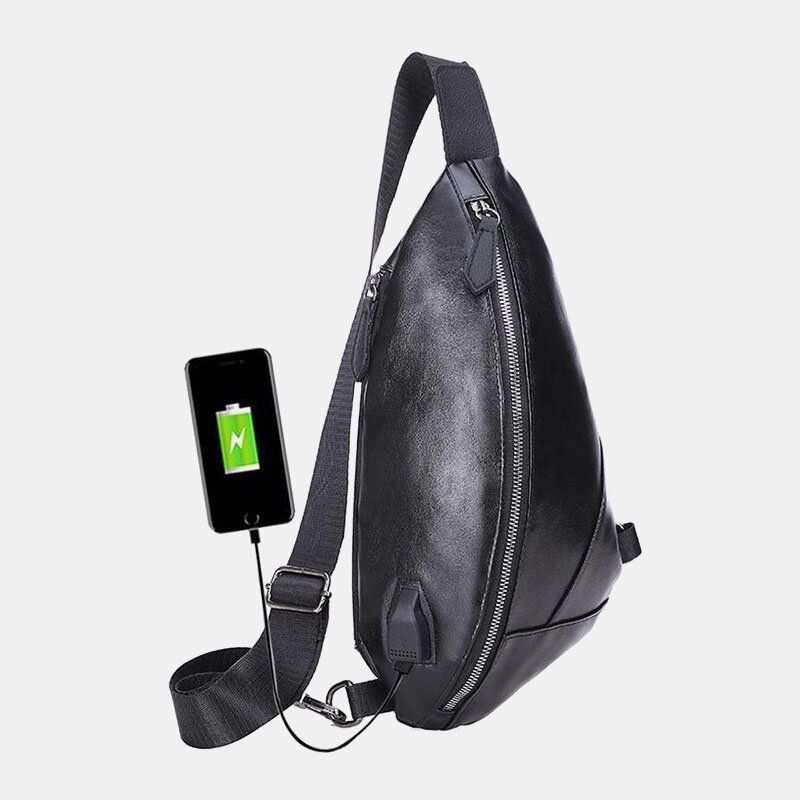 Herren Pu Leder Usb Aufladung Wasserdichte Lässige Umhängetasche Brusttasche Sling Bag