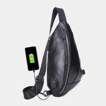 Herren Pu Leder Usb Aufladung Wasserdichte Lässige Umhängetasche Brusttasche Sling Bag