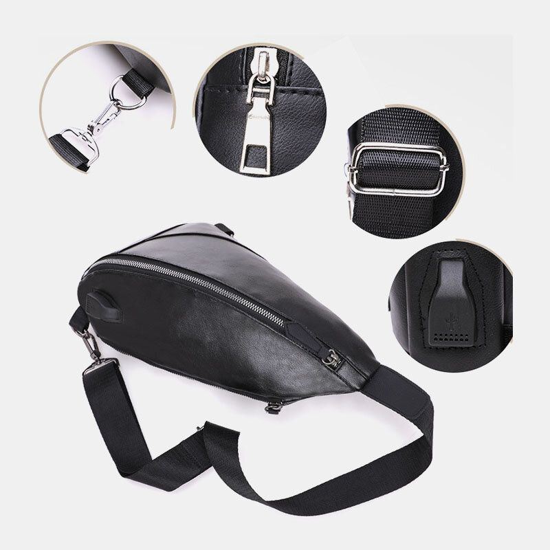 Herren Pu Leder Usb Aufladung Wasserdichte Lässige Umhängetasche Brusttasche Sling Bag