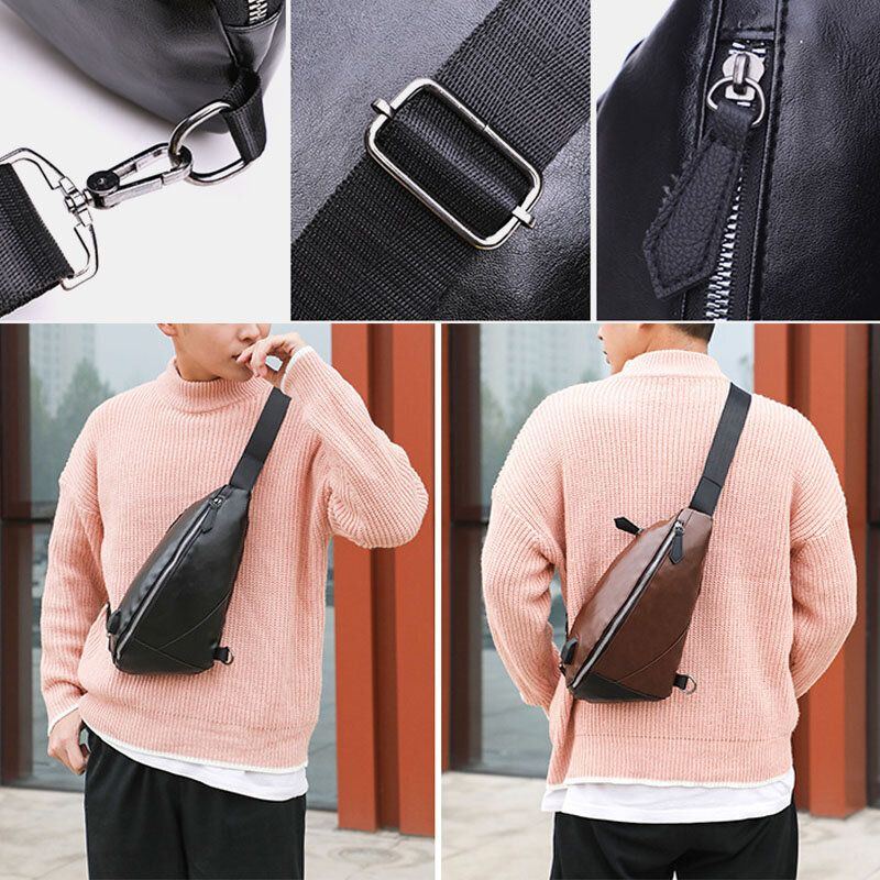 Herren Pu Leder Usb Aufladung Wasserdichte Lässige Umhängetasche Brusttasche Sling Bag