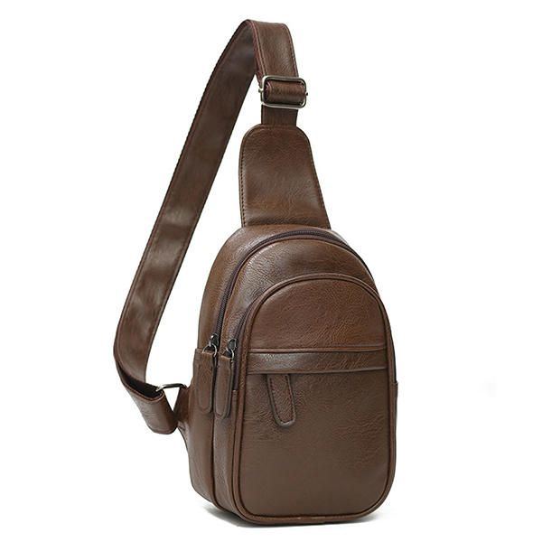 Herren Pu Leder Wasserdicht Casual Umhängetasche Brusttasche Radfahren Outdoor Sport Umhängetasche