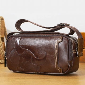 Herren Rindsleder Multifunktionale Große Kapazität Fronttasche Mit Reißverschluss Crossbody Taschen Umhängetasche Messenger Bag