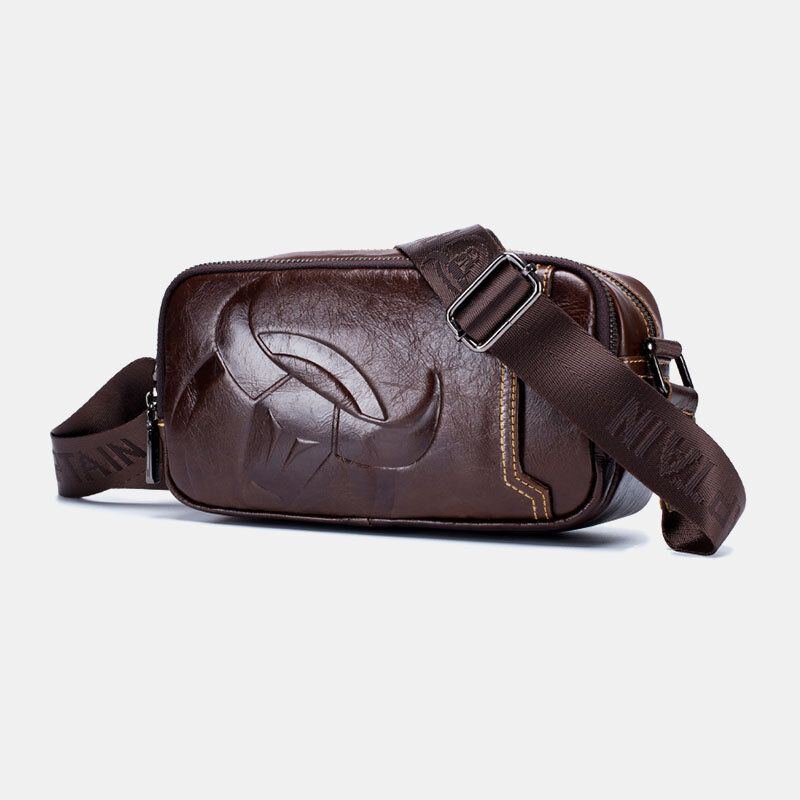 Herren Rindsleder Multifunktionale Große Kapazität Fronttasche Mit Reißverschluss Crossbody Taschen Umhängetasche Messenger Bag