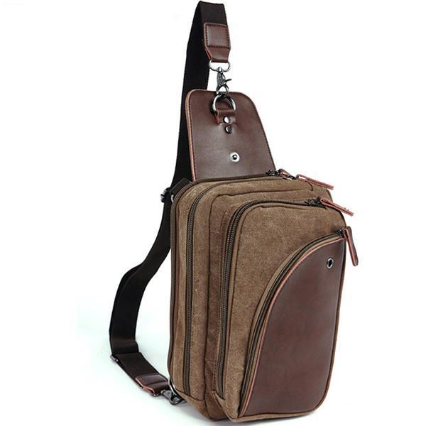 Herren Segeltuch Mit Leder Retro Atmungsaktive Brusttasche Umhängetasche Lässige Reise Umhängetasche