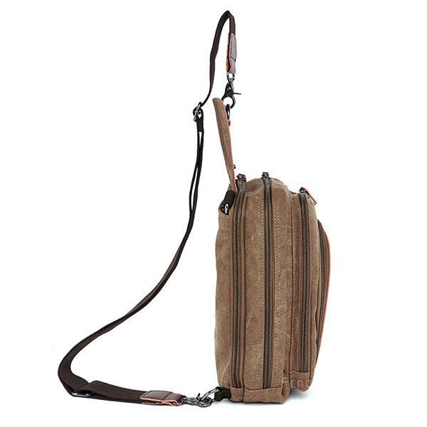 Herren Segeltuch Mit Leder Retro Atmungsaktive Brusttasche Umhängetasche Lässige Reise Umhängetasche