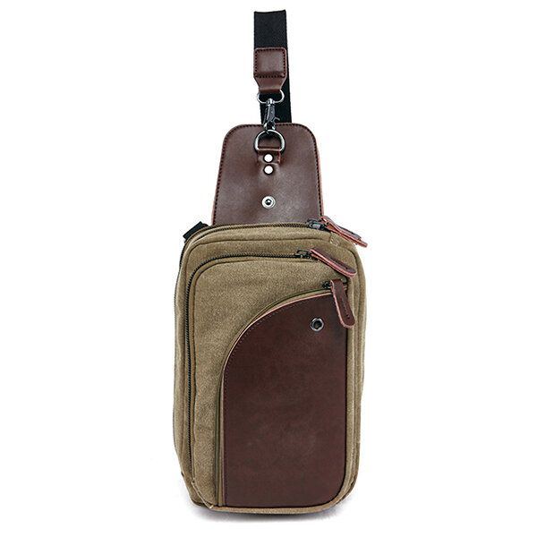 Herren Segeltuch Mit Leder Retro Atmungsaktive Brusttasche Umhängetasche Lässige Reise Umhängetasche