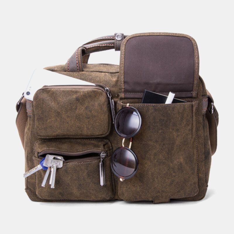 Herren Verdicken Canvas Multi Pocket Crossbody Schultertasche Mit Großem Fassungsvermögen Diebstahlschutz Taschenhandtasche