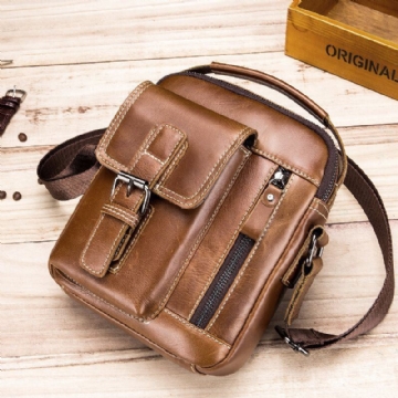 Herren Vintage Echtes Leder Verschleißfeste Multifunktions Crossbody Tasche Lässige Umhängetasche