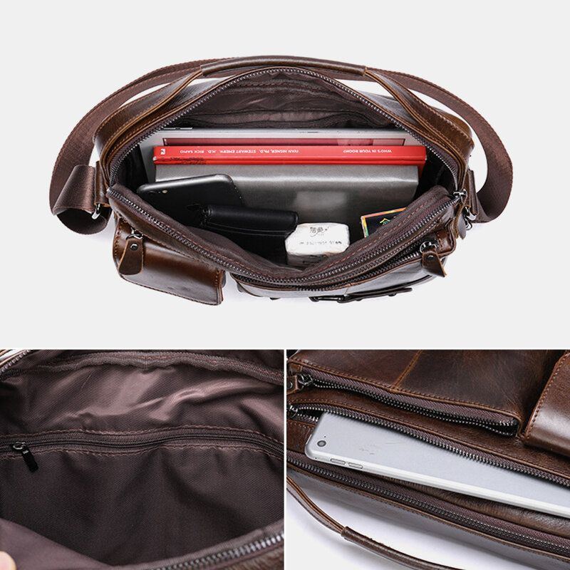 Men Oil Wax Leather Large Capacity Wasserdicht Messenger Bag Aktentasche Multi Pocket Rindsleder Umhängetaschen Umhängetasche