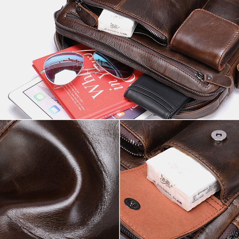 Men Oil Wax Leather Large Capacity Wasserdicht Messenger Bag Aktentasche Multi Pocket Rindsleder Umhängetaschen Umhängetasche