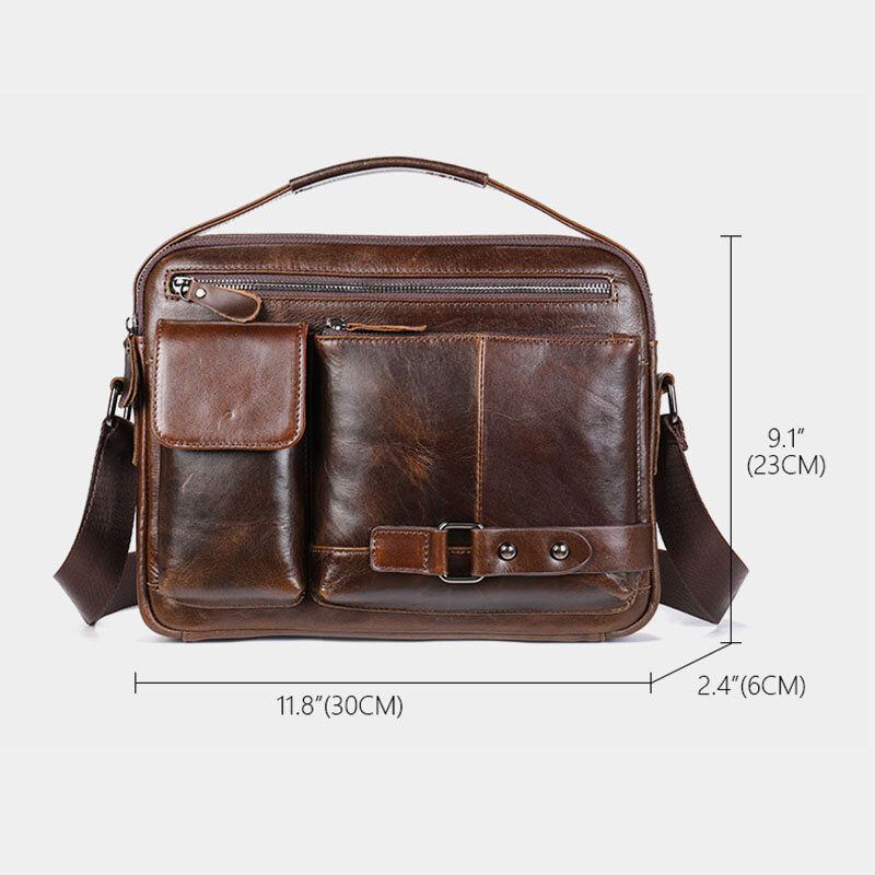 Men Oil Wax Leather Large Capacity Wasserdicht Messenger Bag Aktentasche Multi Pocket Rindsleder Umhängetaschen Umhängetasche