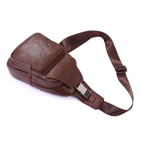 Retro Herren Casual Outdoor Sport Echtes Leder Brusttasche Umhängetasche