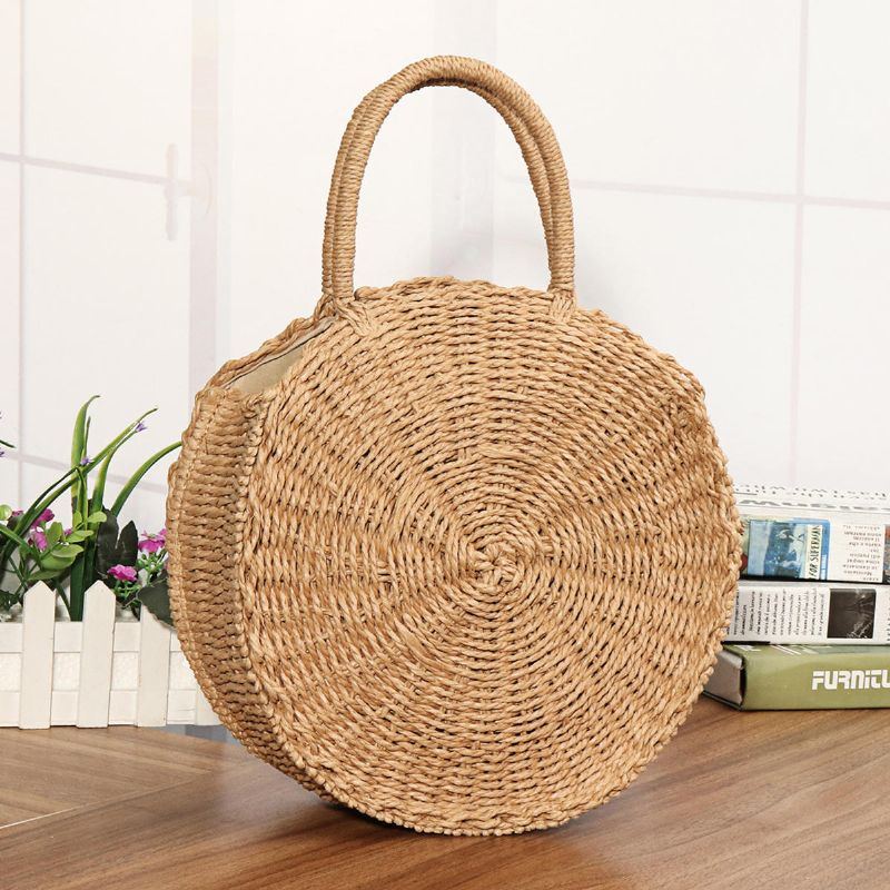 Runde Damen Mädchen Stroh Rattan Tasche Kreis Handtasche Handgewebt Summer Beach Bali