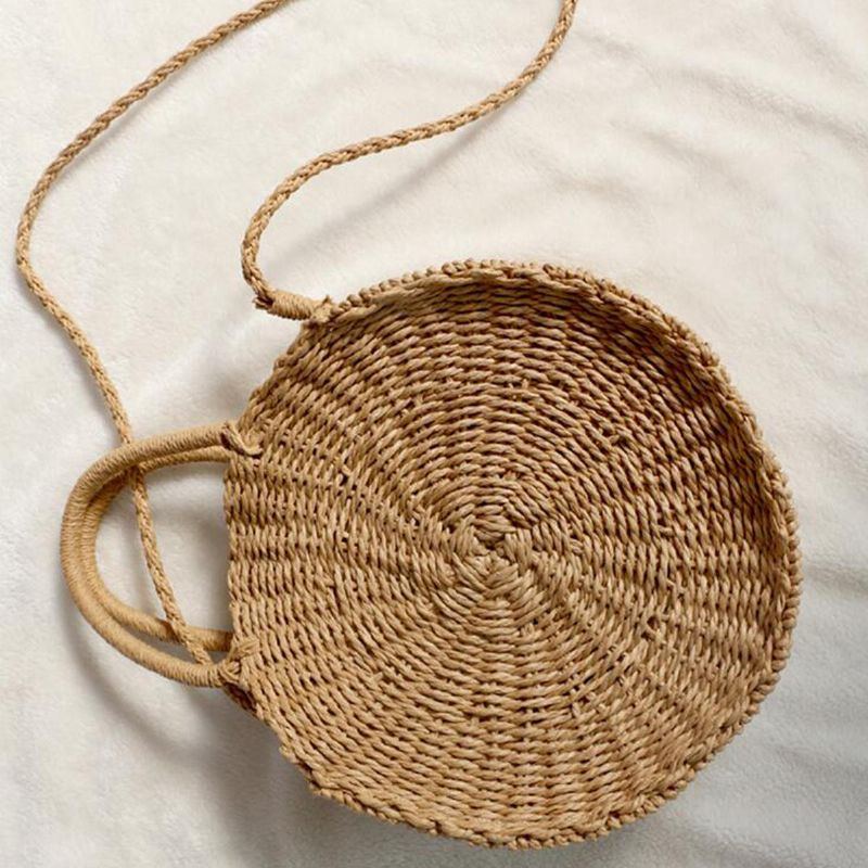 Runde Damen Mädchen Stroh Rattan Tasche Kreis Handtasche Handgewebt Summer Beach Bali