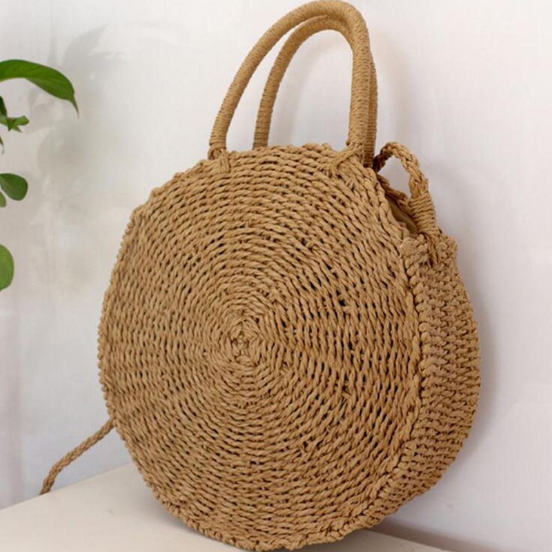 Runde Damen Mädchen Stroh Rattan Tasche Kreis Handtasche Handgewebt Summer Beach Bali