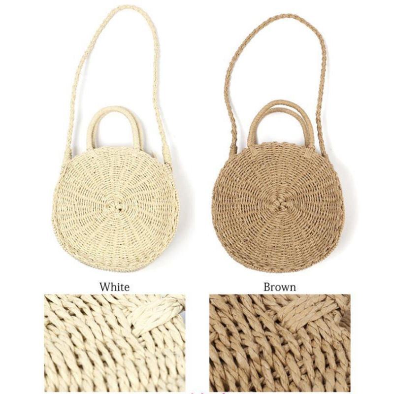 Runde Damen Mädchen Stroh Rattan Tasche Kreis Handtasche Handgewebt Summer Beach Bali